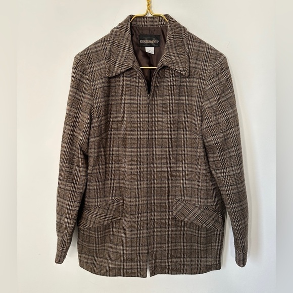 Vintage Requirements Brown Plaid Wool Blend Retro Zip Lined Jacket Women’s Sz 10 - Picture 4 of 8